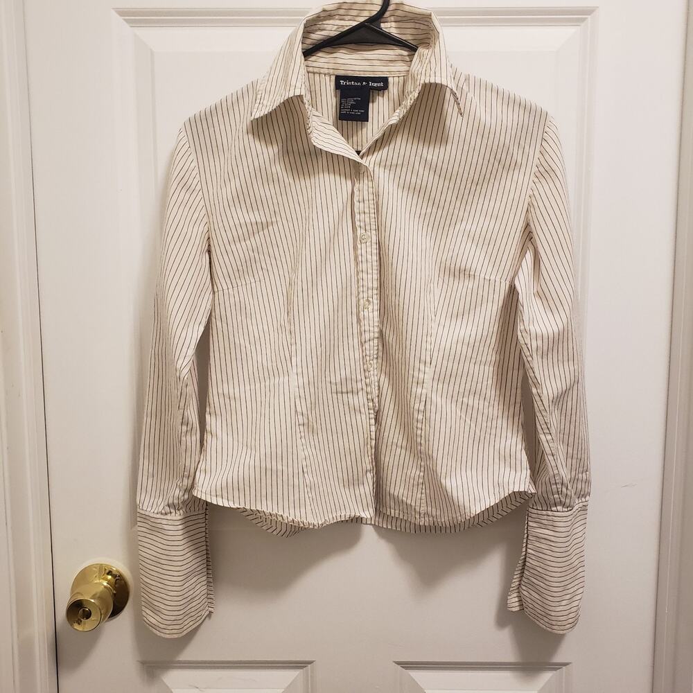 Tristan & Iseut Off-White Pinstriped Button-down Shirt. #A37PJ